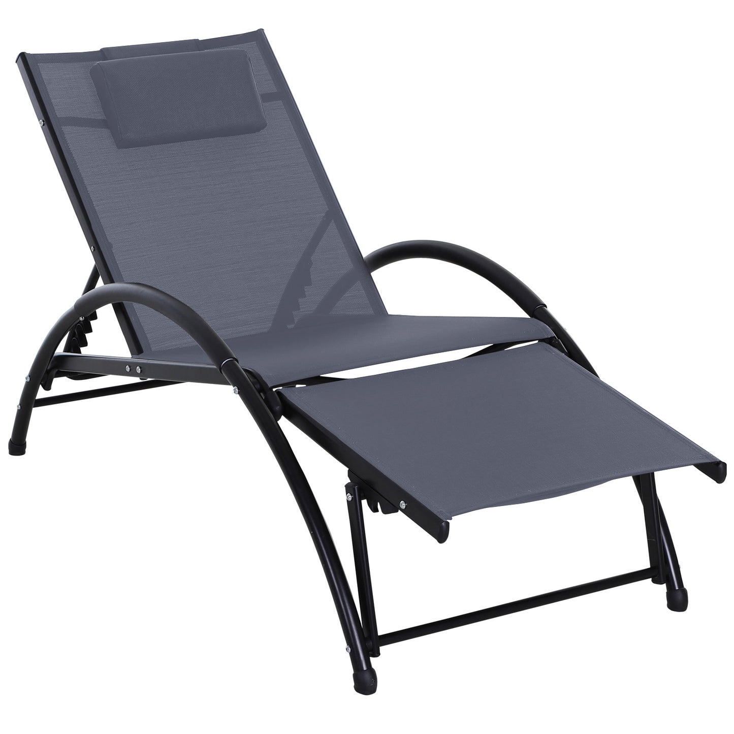 Outsunny Texteline Adjustable Recline Sun Lounger w/ Headrest Grey