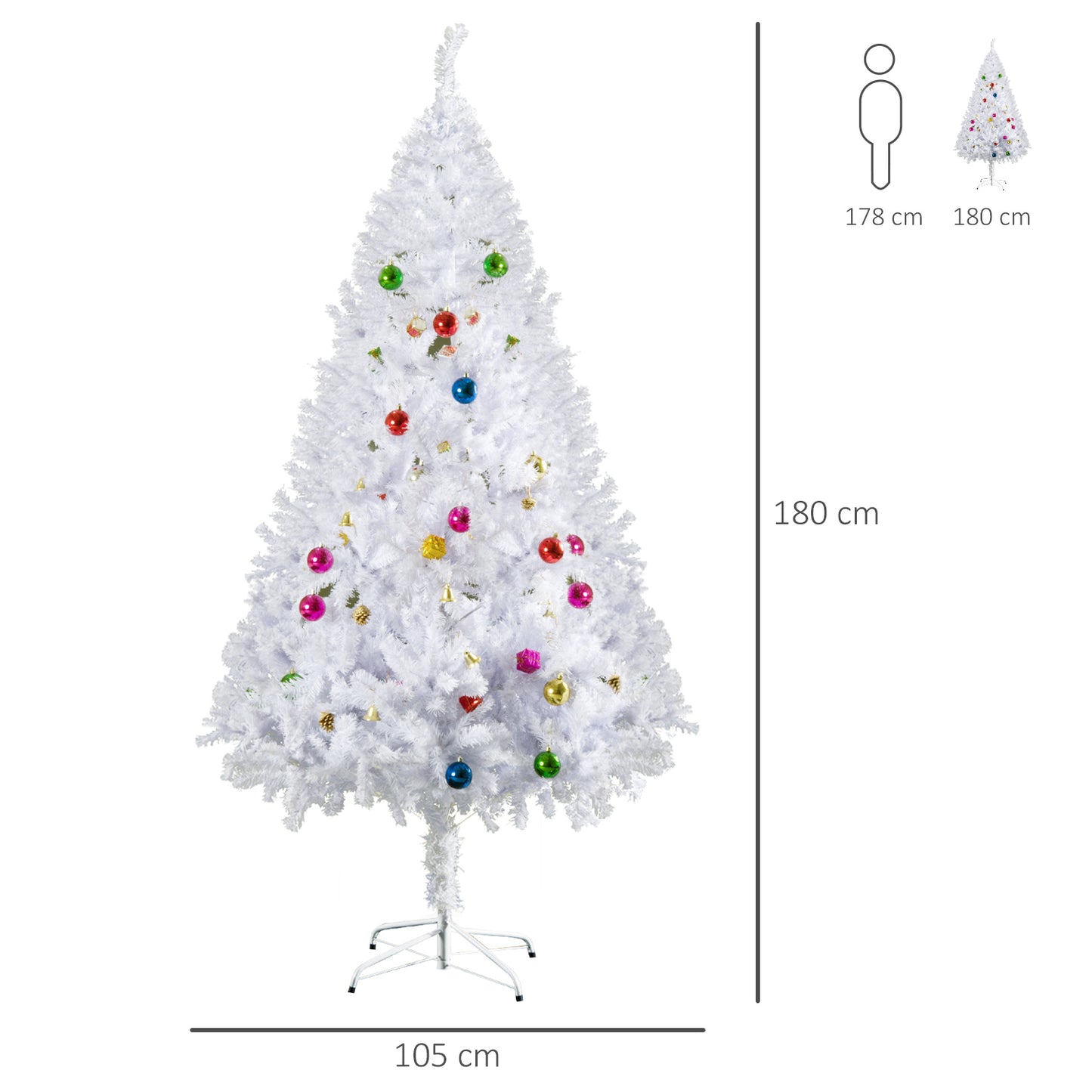 Homcom 6FT Artificial Christmas Tree with Metal Stand Decorations Home Seasonal Elegant Faux White