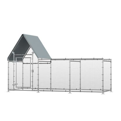 PawHut Walk In Chicken Run Galvanized Chicken Coop Hen House w/ Water-Resist Cover