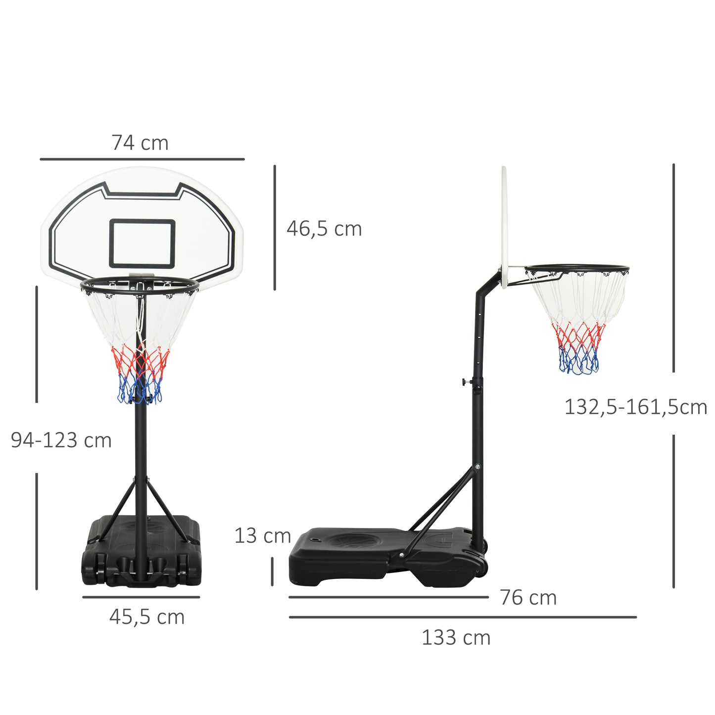 Homcom Steel Frame Freestanding Basketball Hoop Height Adjustable Basketball Stand Black