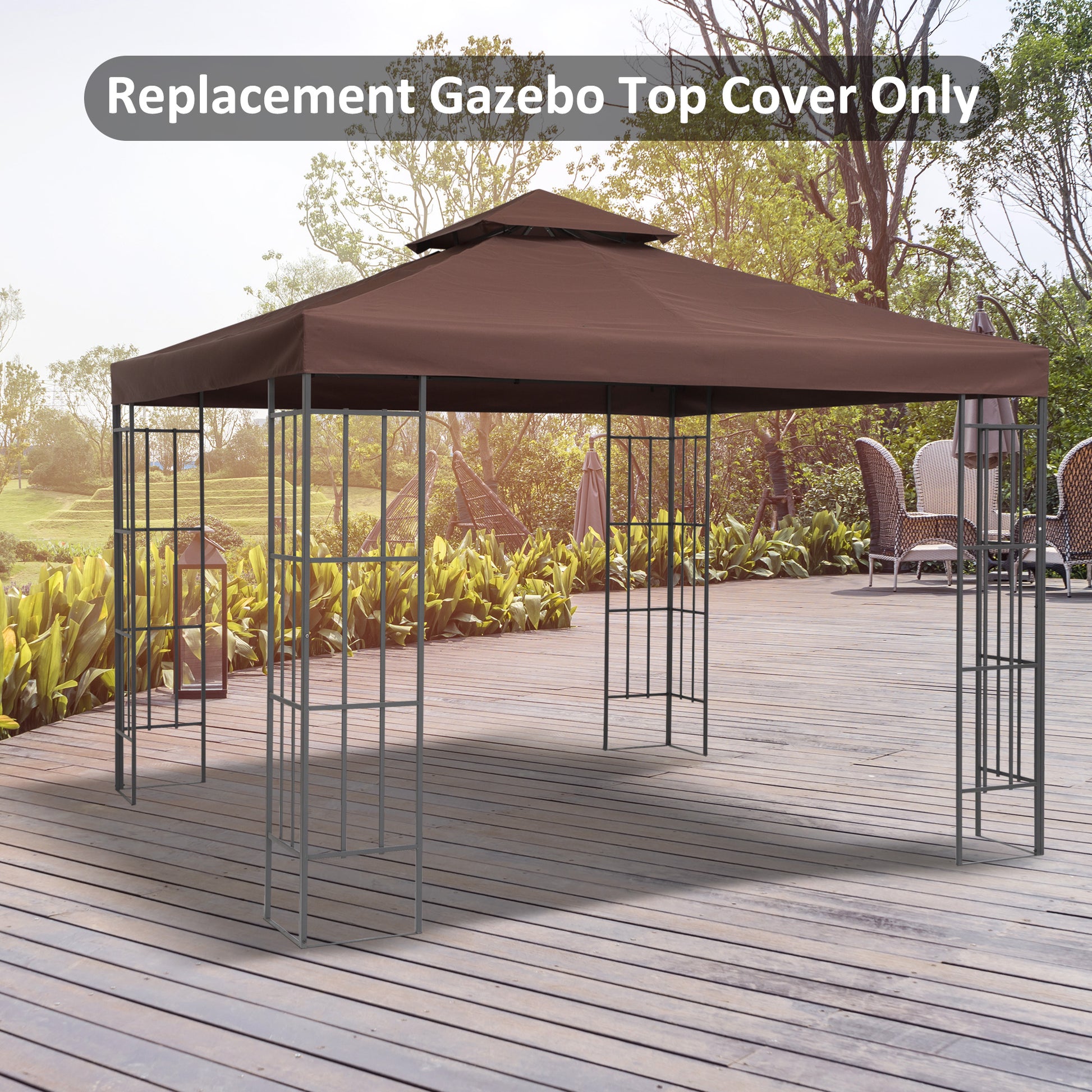 Outsunny 3x3 m Double-Tier Canopy Top Replacement-Coffee