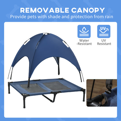 PawHut Raised Dog Bed Waterproof Elevated Pet Cot with Breathable Mesh UV Protection Canopy Blue