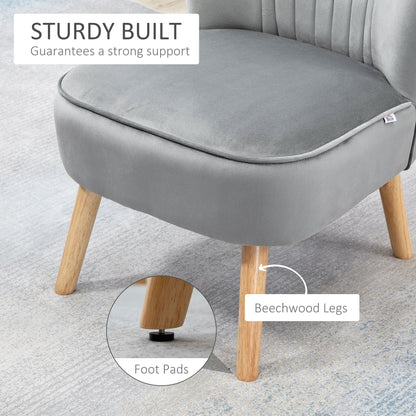 Homcom Velvet-Feel Tub Chair and Footstool - Grey