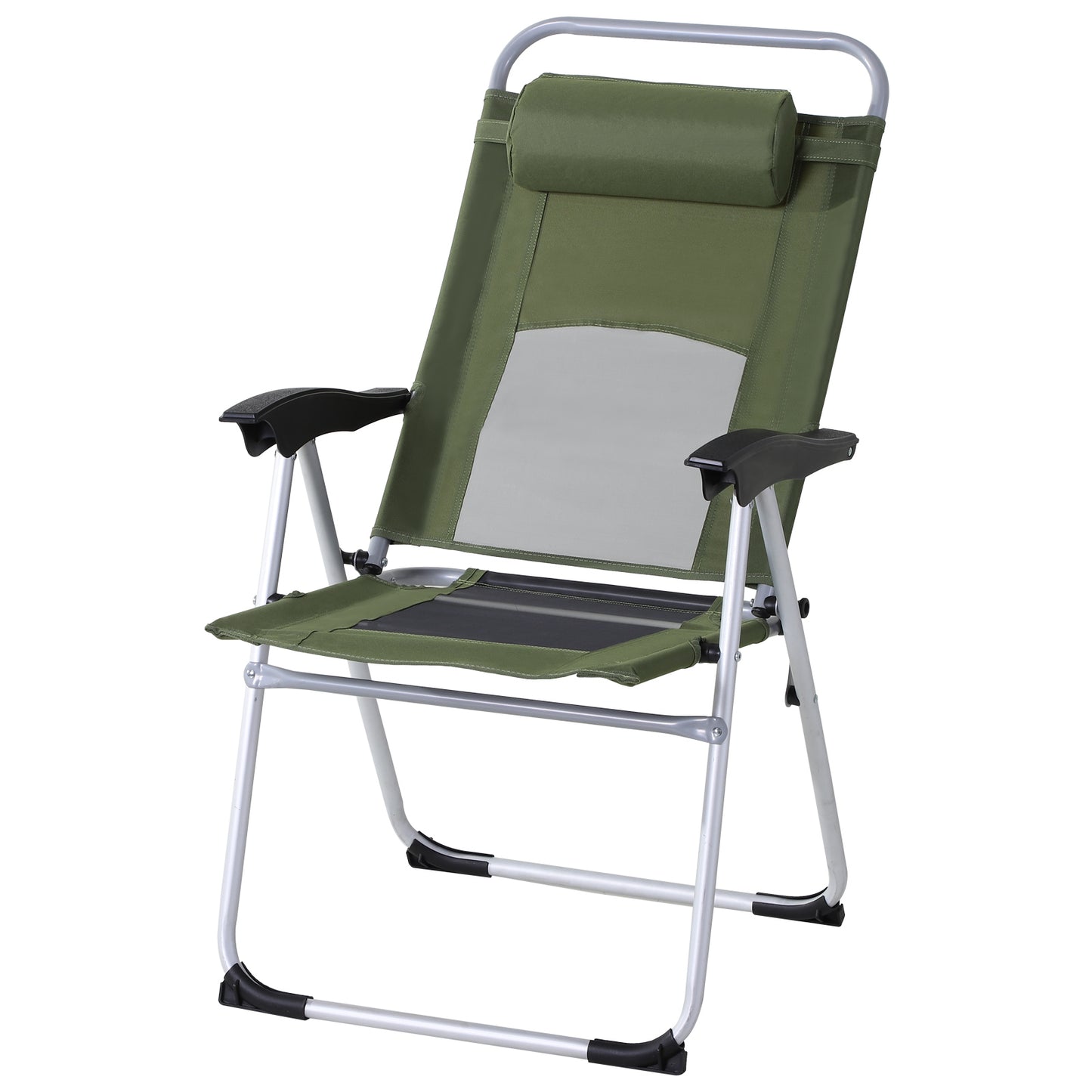 Outsunny Metal Frame 3-Position Adjustable Outdoor Garden Chair w/ Headrest Green