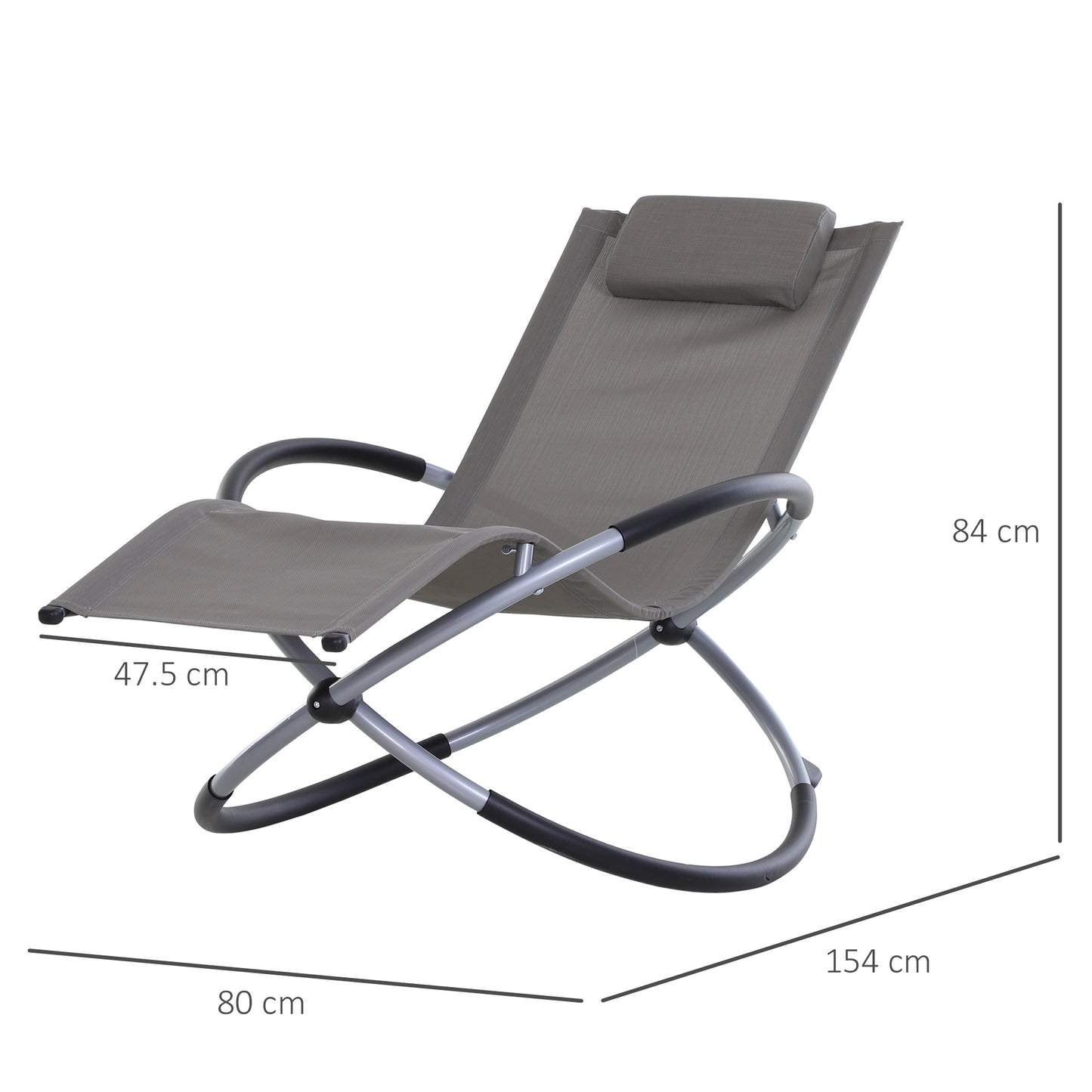 Outsunny Outdoor Orbital Lounger Zero Gravity Patio Chaise Sun Lounger Foldable Rocking Chair w/ Pillow Grey