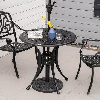 Outsunny 78cm Round Garden Dining Table Bistro Set with Parasol Hole Antique Cast Aluminium Outdoor Table Only