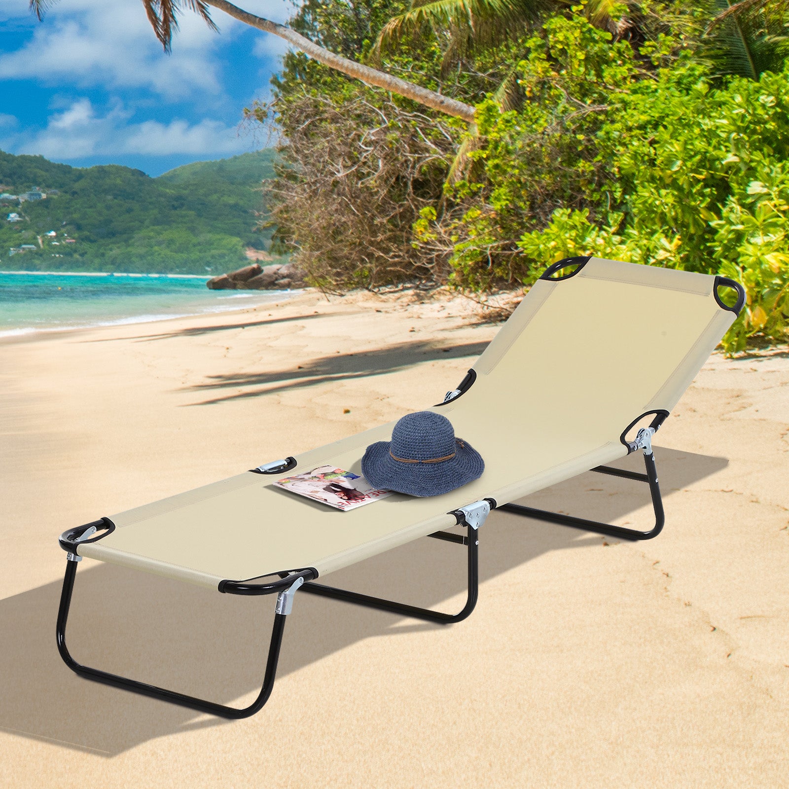 Outsunny Foldable Sun Lounger with 5-Position Adjustable Backrest