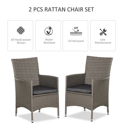 Outsunny 2 PC Outdoor Rattan Armchair Dining Chair Garden Patio Furniture w/ Armrests Cushions Grey