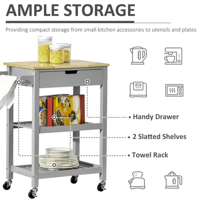 Homcom Kitchen Trolley Utility Cart on Wheels with Rubberwood Worktop