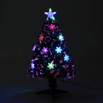 Homcom 3FT Green Fibre Optic Artificial Christmas Tree Xmas Colourful LED Scattered Tree with Snowflakes Ornaments Fireproofing