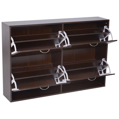 Homcom Wooden Modern Design 4 Drawer Shoes Cabinet Pull Down Shelf Storage Organiser Entrance Hallway Furniture - Dark Brown