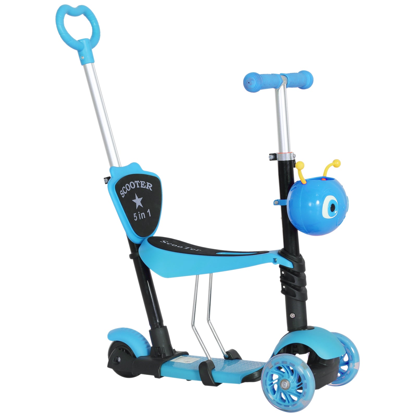 Homcom 5-in-1 Kids Kick Scooter W/Removable Seat-Blue