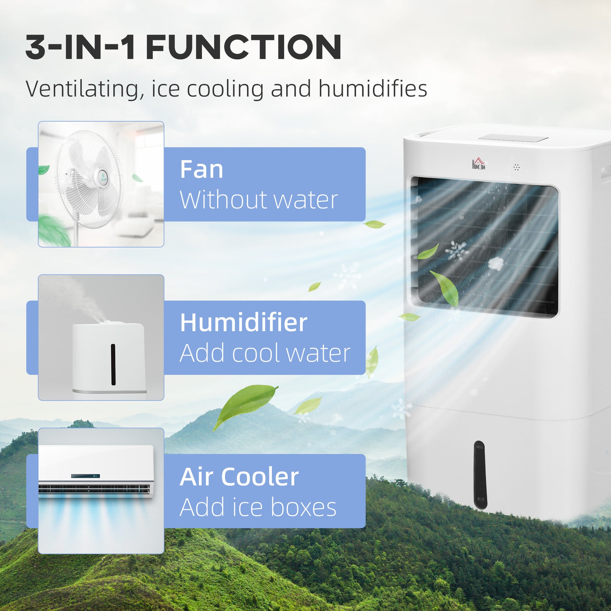 15L Multifunction Three Speed Air Cooler With Remote Control White by Homcom