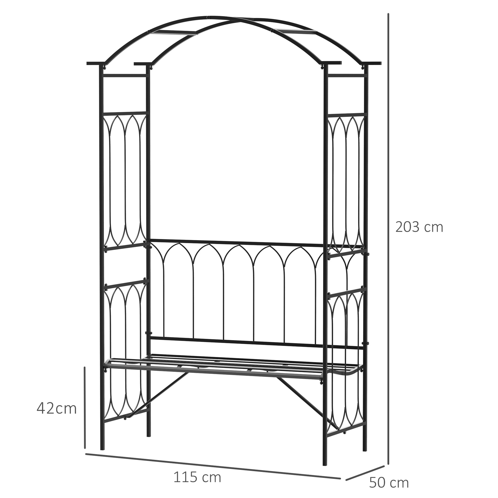 Outsunny Garden Metal Frame Bench Witharch For Various Climbing Plant 115Lx50Wx203H cm-Black