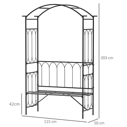 Outsunny Garden Metal Frame Bench Witharch For Various Climbing Plant 115Lx50Wx203H cm-Black