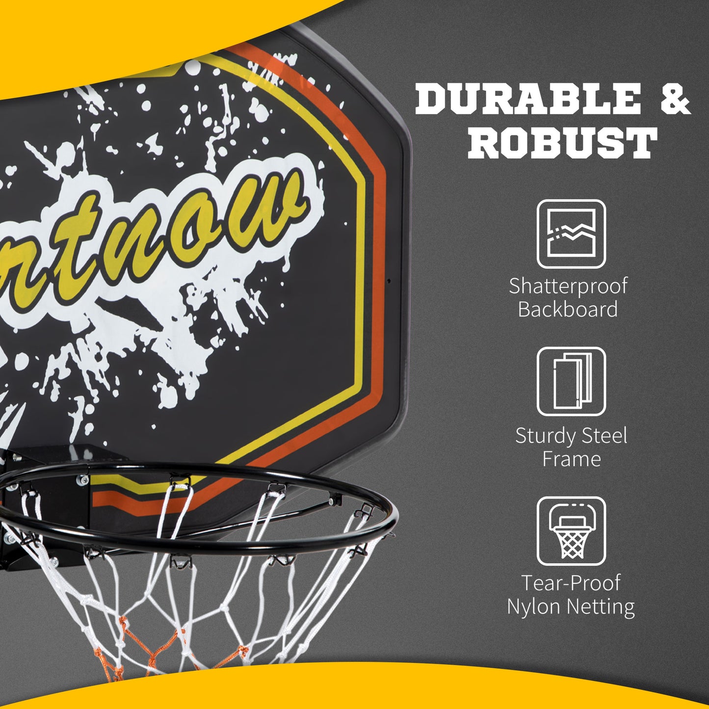 Walll Mounted Basketball Hoop Black & Yellow by Sportnow