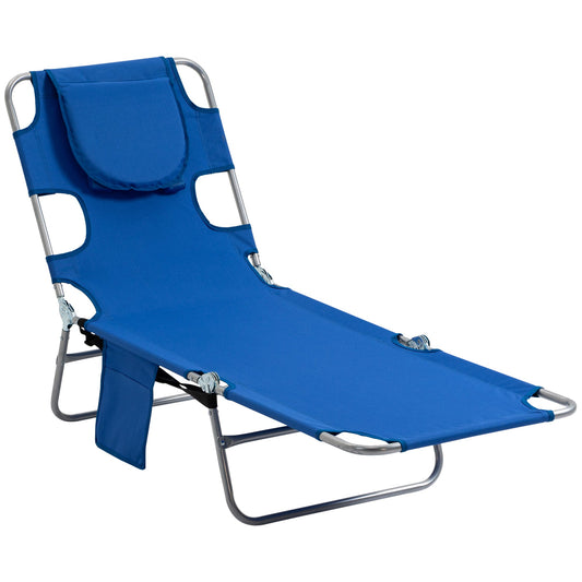 Beach Chaise Lounge with Face Cavity & Arm Slots, Portable Sun Lounger, Reclining Lounge Chair 5-position Adjustable Backrest, Blue-0