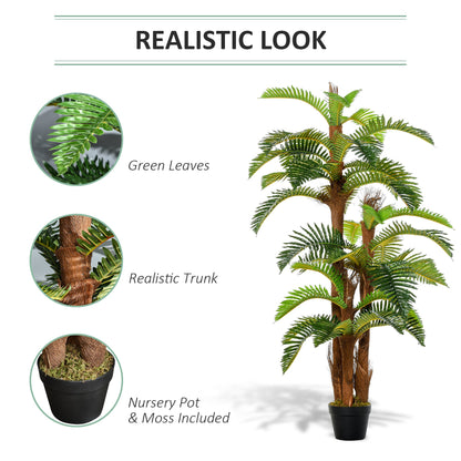 Outsunny 150cm/5Ft Artificial Fern Tree Decorative Plant 36 Leaves With Nursery Pot Fake Plant For Indoor Outdoor Dcor