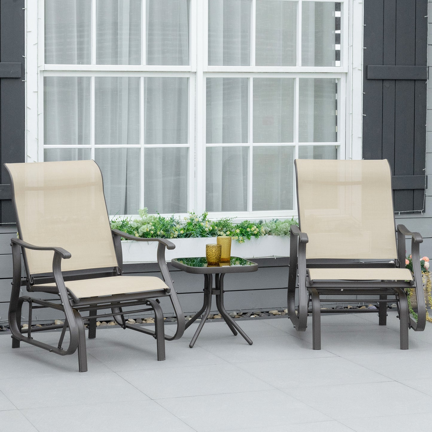 Outsunny Set of 3 Gliding Chair & Tea Table Set