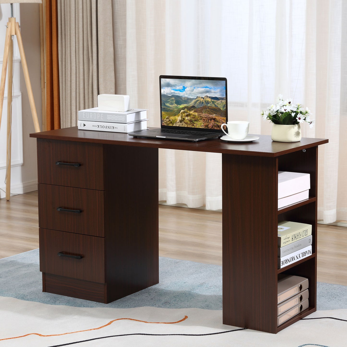 Homcom 120cm Computer Desk with Storage Shelves Drawers