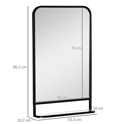 Homcom Square Wall Mirror With Storage Shelf 86 X 53 cm Modern Mirrors For Bedroom Living Room Black