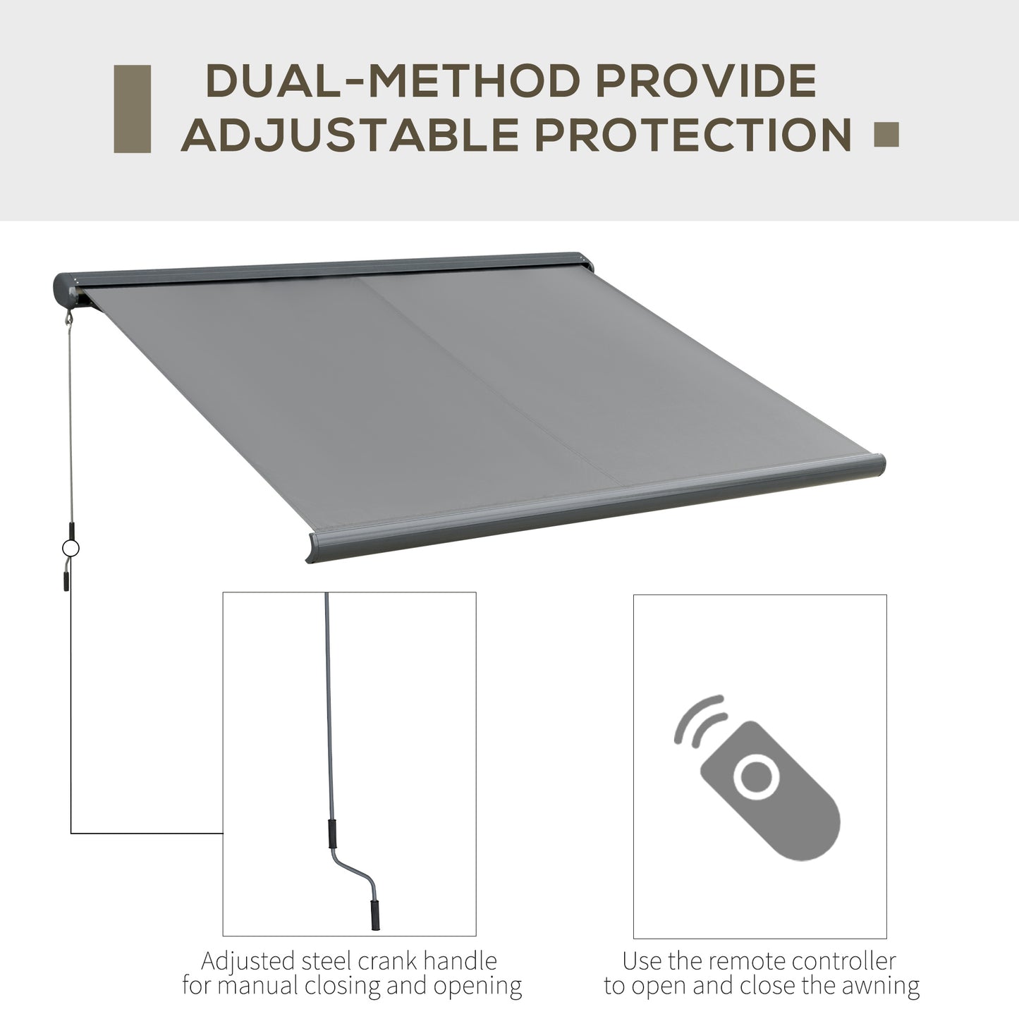 Outsunny Cassette Electric Manual Awning Door Window Retractable Canopy w/ R/C & LED 350W x 0-300D cm