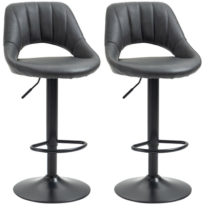 Homcom Barstools Set of 2 Adjustable Swivel Height Gas Lift PU Leather Counter Chairs with Footrest