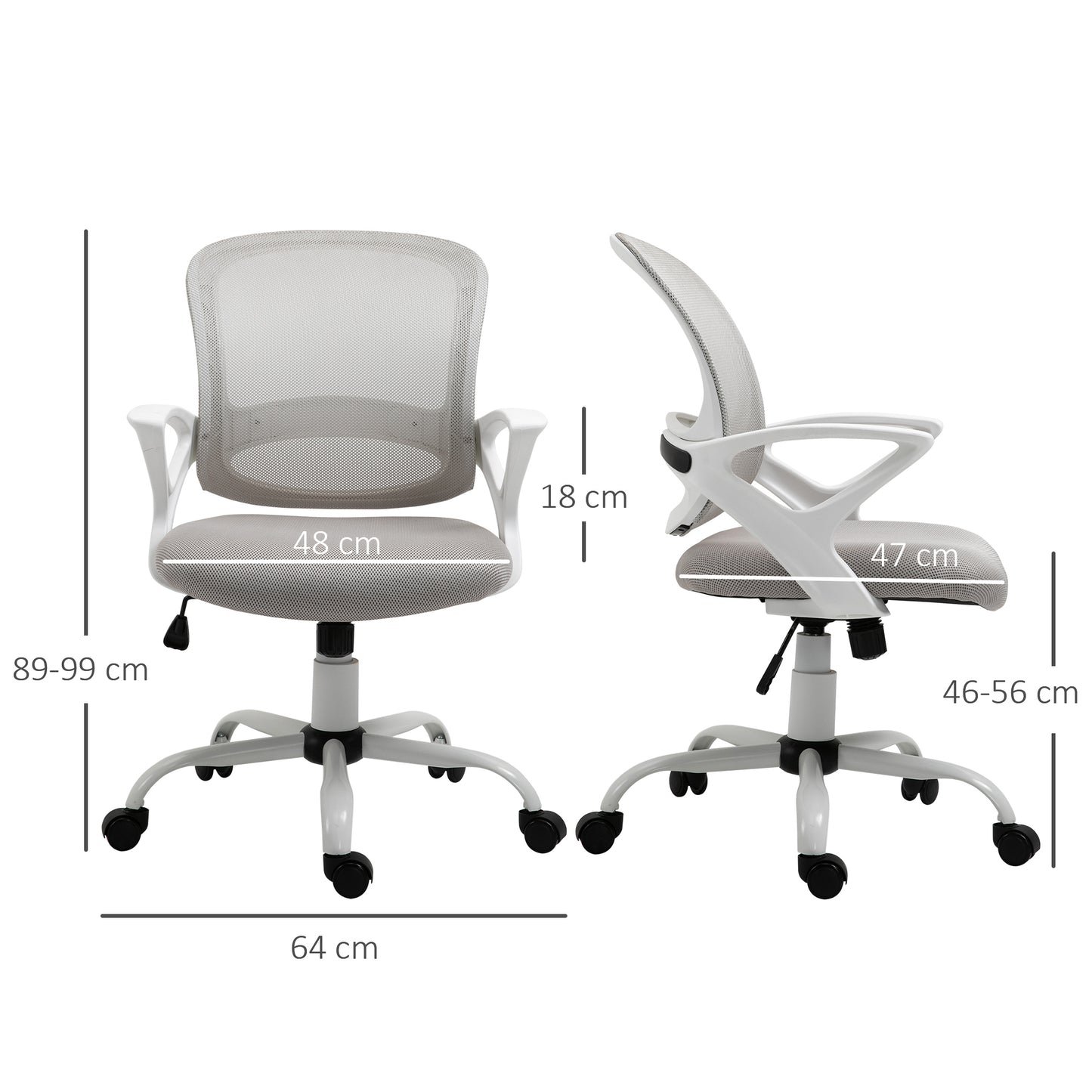 Vinsetto Office Chair Mesh Swivel Desk Chair With Lumbar Back Support Adjustable Height Armrests Grey