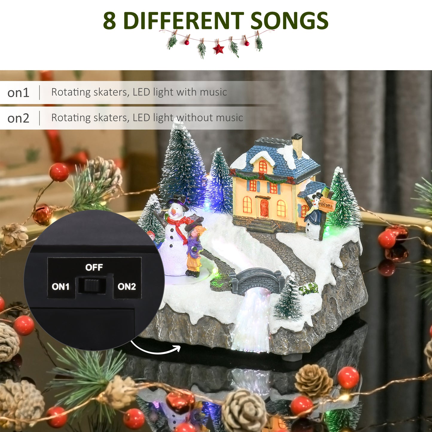 Homcom Animated Christmas Village Scene Musical Holiday Decoration with LED Light