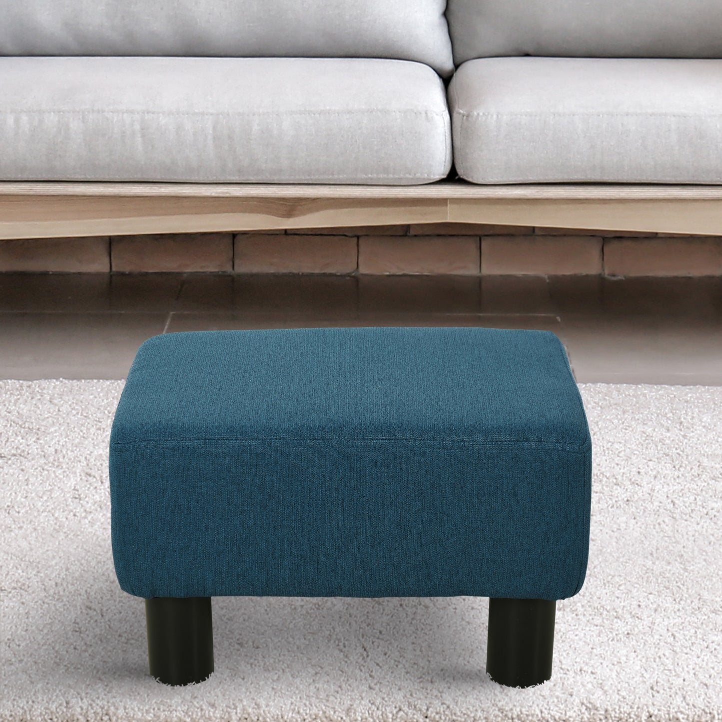 Homcom Linen Fabric Footstool Footrest Small Seat Foot Rest Chair Ottoman Light Home Office with Legs 40 x 30 x 24cm Blue