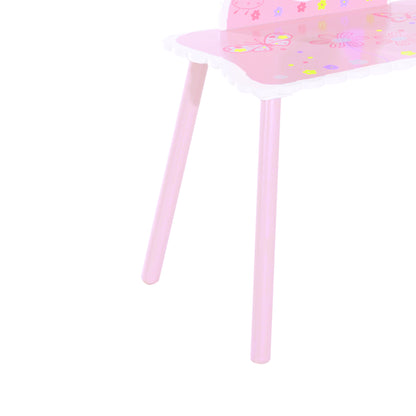 Homcom Kids Dressing Table Girls Pink Wooden Kids Dressing Table & Stool Make Up Desk Chair Toys Fairy Dresser Play Set w/Mirror