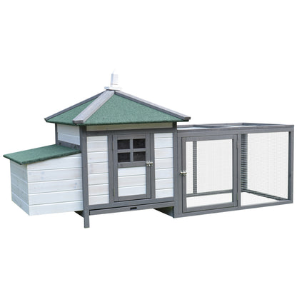 PawHut Chicken Coop with Run Hen House Poultry Coops Cages Pen Outdoor Backyard with Nesting Box 196 x 76 x 97cm Grey