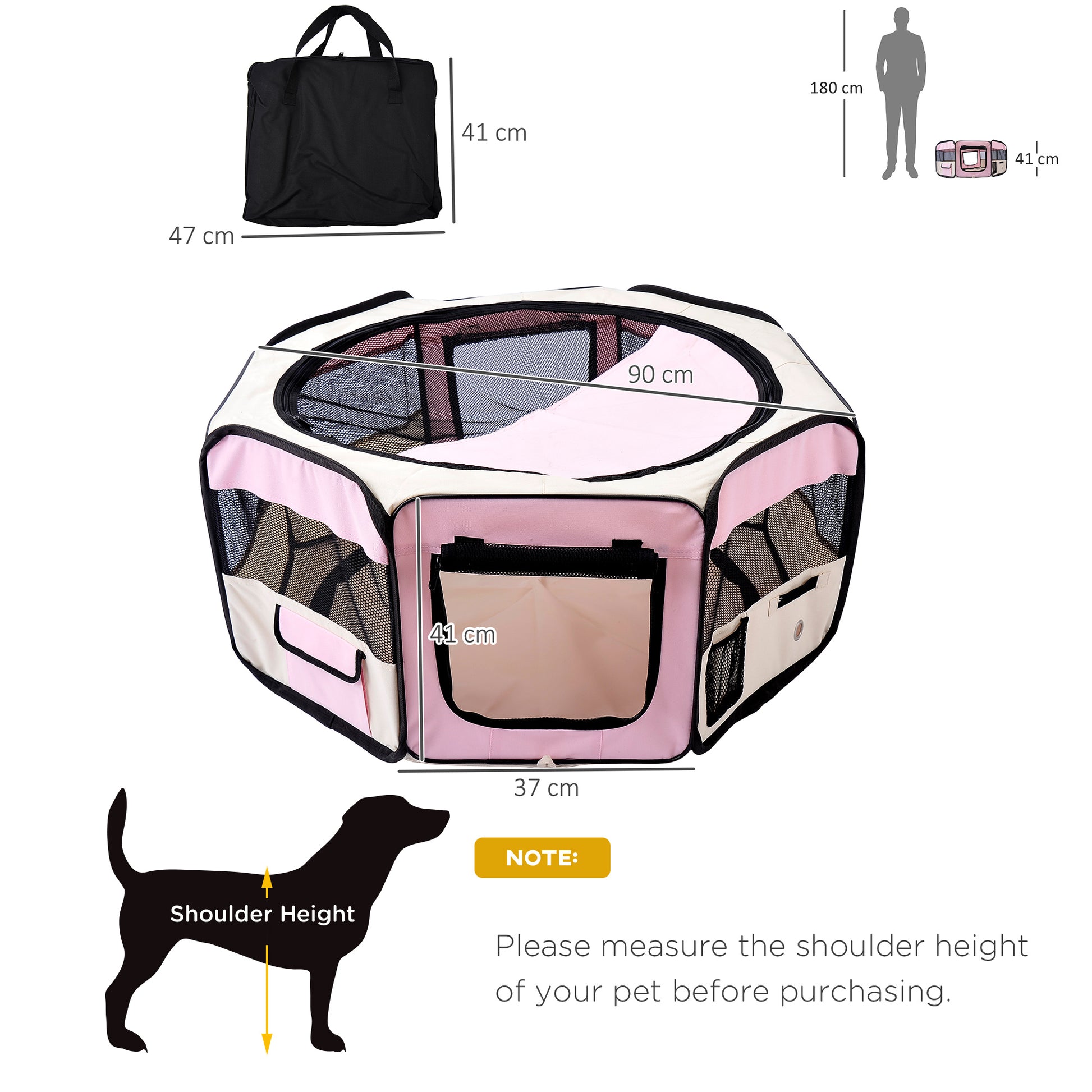 Homcom Fabric Dog Pens Pet Puppy PlayPen Dog Crate (37cmx37cmx95cm)-Pink/Cream