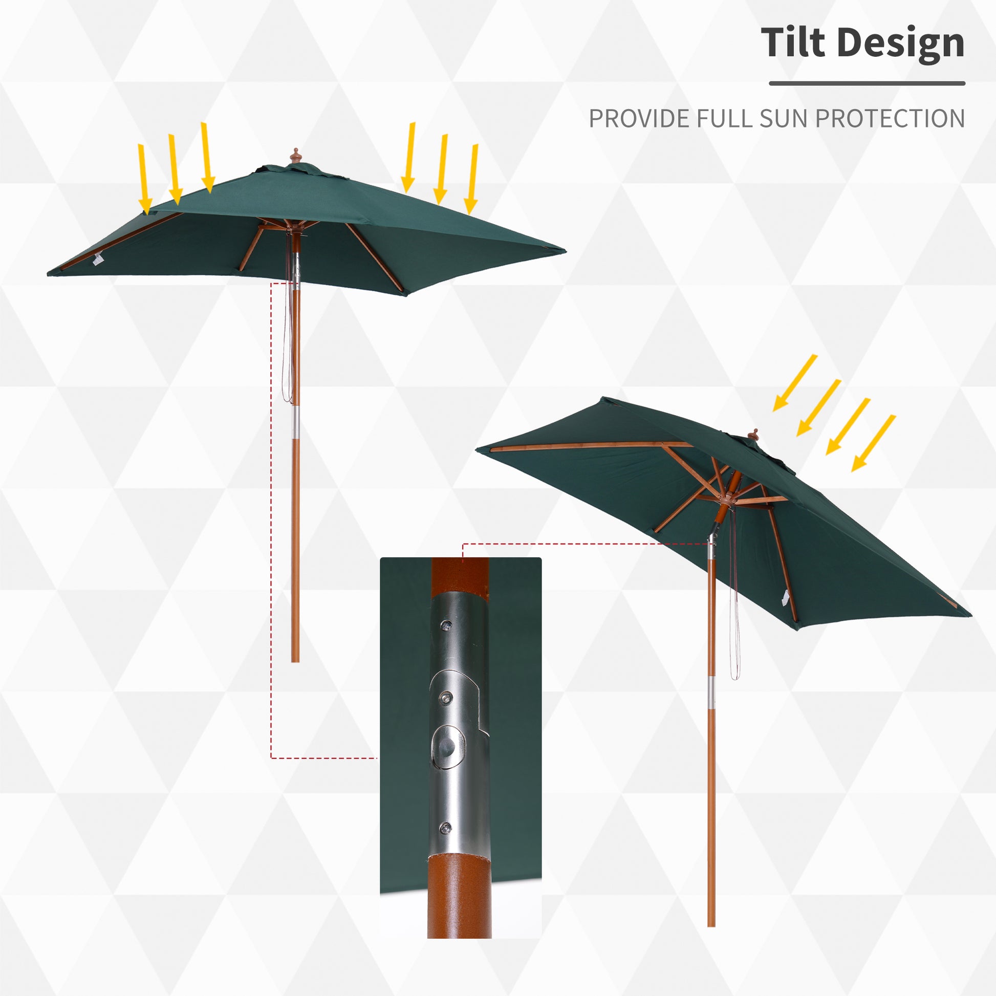 Outsunny 2m x 1.5m Garden Parasol Umbrella with Tilting Sunshade Canopy