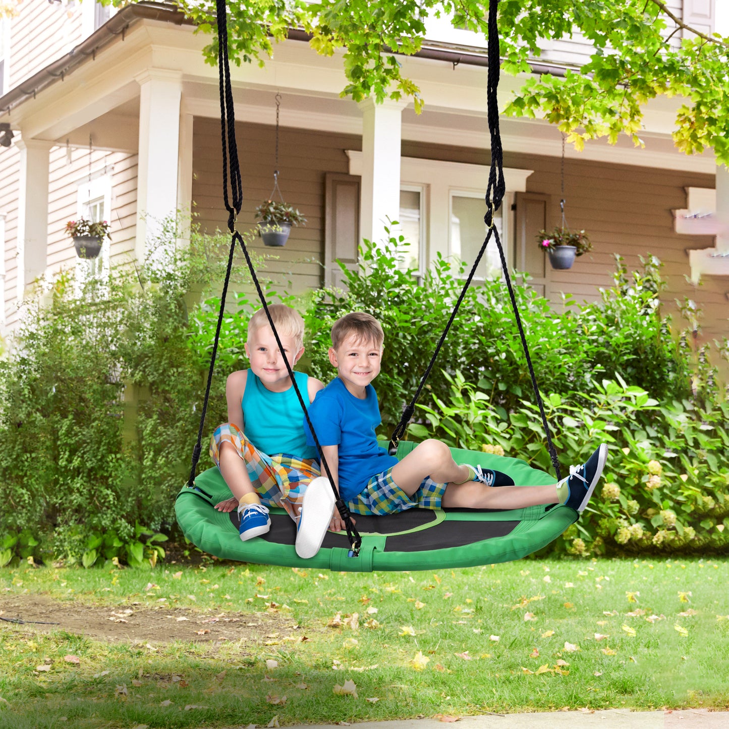 Homcom Kids Swing Outdoor Toys For Kids Diameter 100X4.5H cm-Black/Green