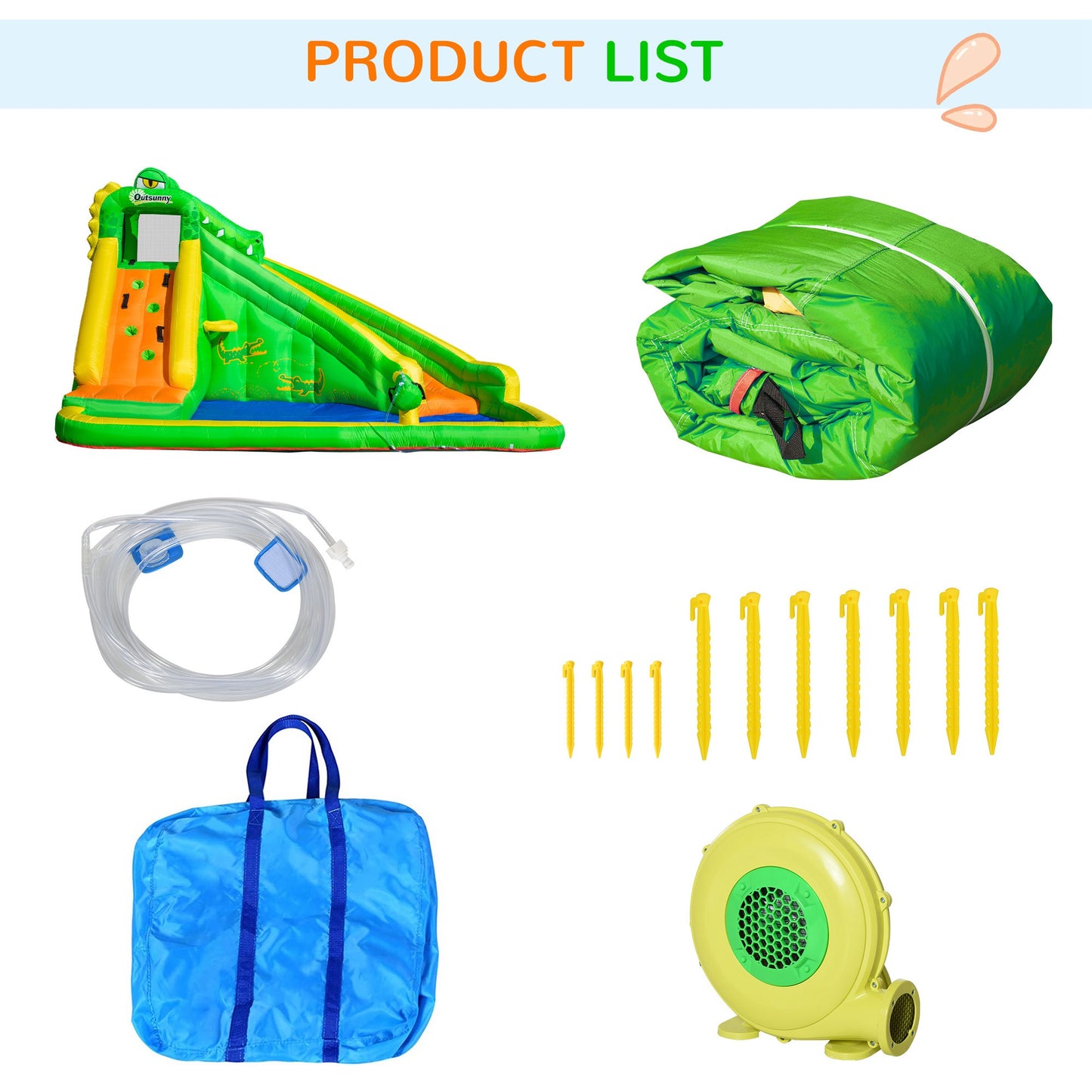 Outsunny 5 in 1 Kids Bouncy Castle Large Crocodile Style Inflatable House Slide Basket Water Pool Gun Climbing Wall with Blower Carrybag for Kids Age 3-8