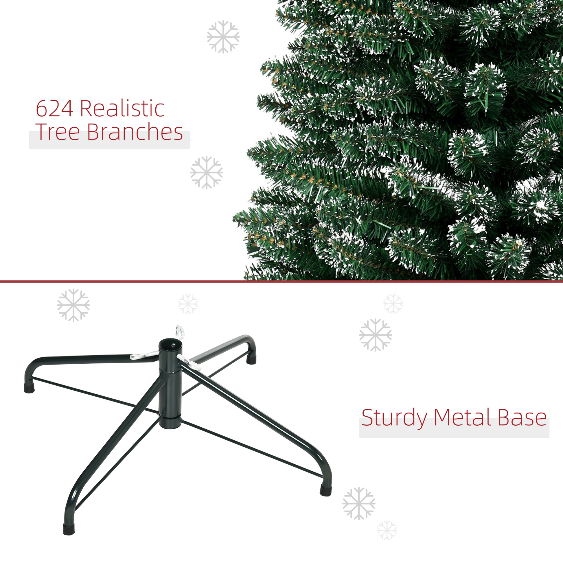 Homcom 7.5FT Artificial Snow Dipped Christmas Tree Xmas Pencil Tree Holiday Home Indoor Decoration with Foldable Black Stand