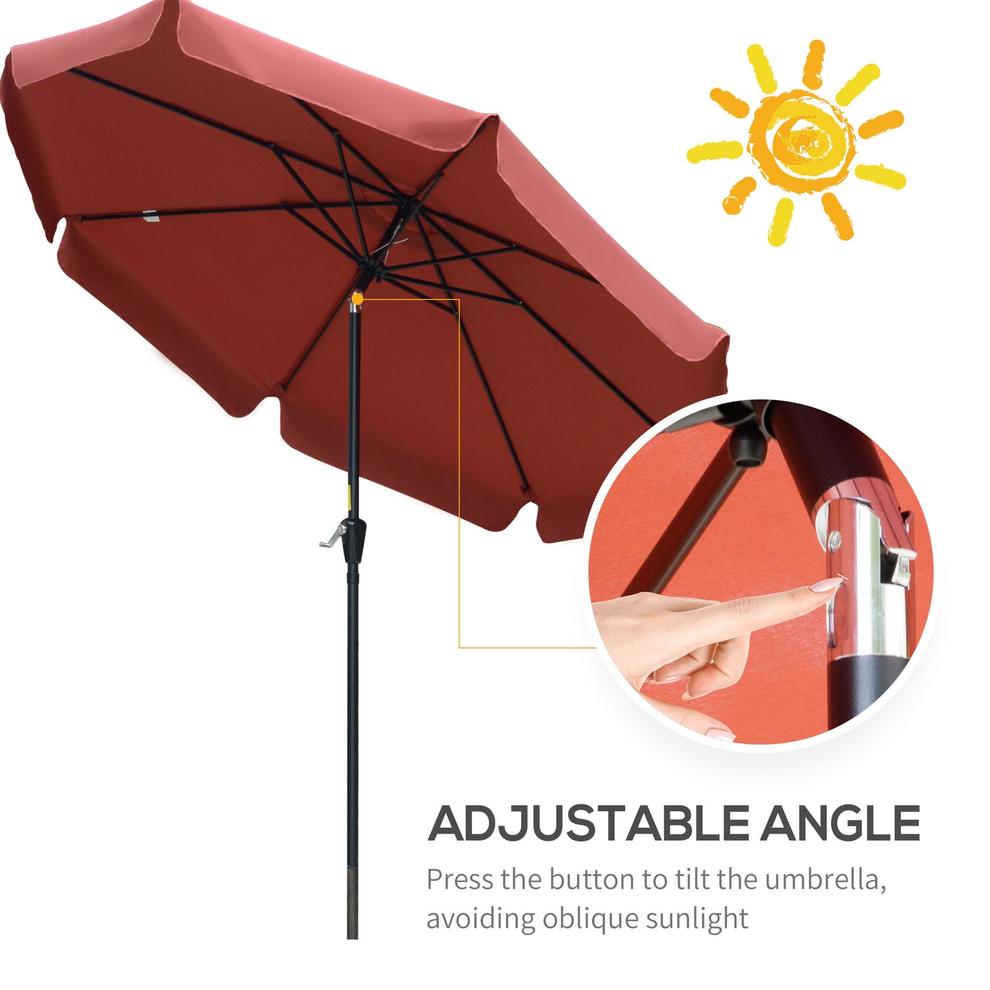 Outsunny 2.66m Patio Umbrella Garden Parasol Outdoor Sun Shade Table Umbrella with Ruffles