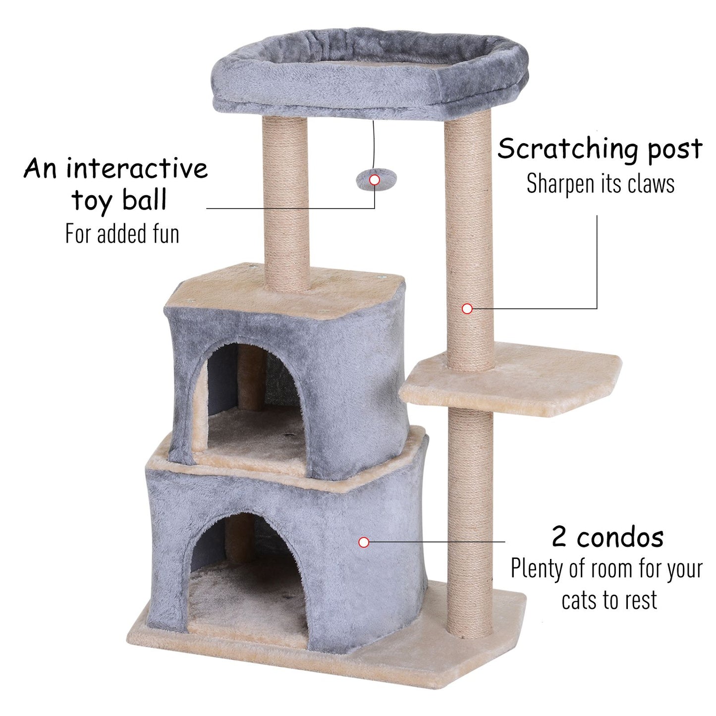 PawHut Cat Tree for Indoor Cats Scratching Posts with 2 Houses