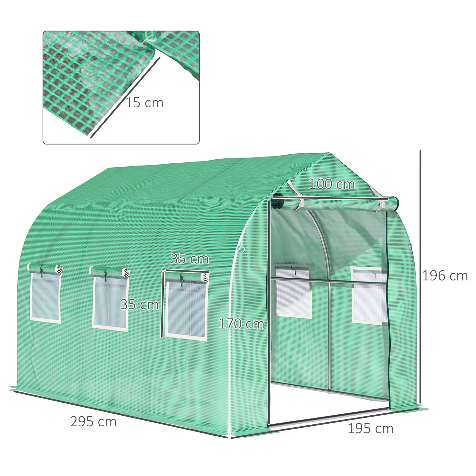 Outsunny 3x2 m Polytunnel Walk-in Greenhouse-Green