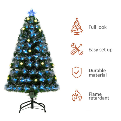 Homcom 4FT White Light Artificial Christmas Tree with 130 LEDs Star Topper Tri-Base Full Bodied Seasonal Decoration