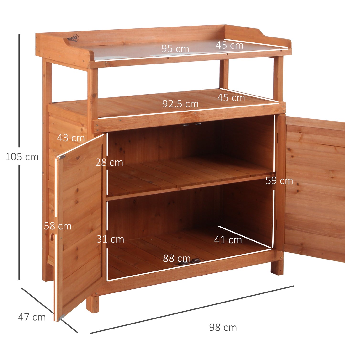 Outsunny Multi-function Potting Bench Table w/ Storage Cabinet and Galvanized Table Top