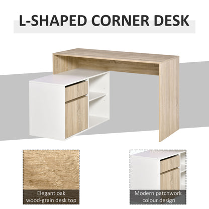 Homcom L-Shaped Corner Computer Desk Study Table PC Work w/ Storage Shelf Drawer Office