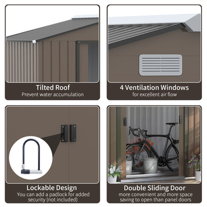 Galvanised 7 x 4' Double Door Reverse Apex Garden Shed Lockable Steel Brown by Steadfast