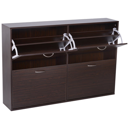 Homcom Wooden Modern Design 4 Drawer Shoes Cabinet Pull Down Shelf Storage Organiser Entrance Hallway Furniture - Dark Brown