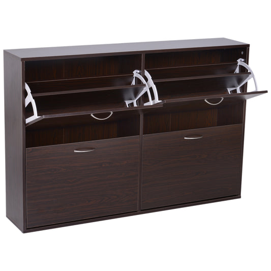 Homcom Wooden Modern Design 4 Drawer Shoes Cabinet Pull Down Shelf Storage Organiser Entrance Hallway Furniture - Dark Brown