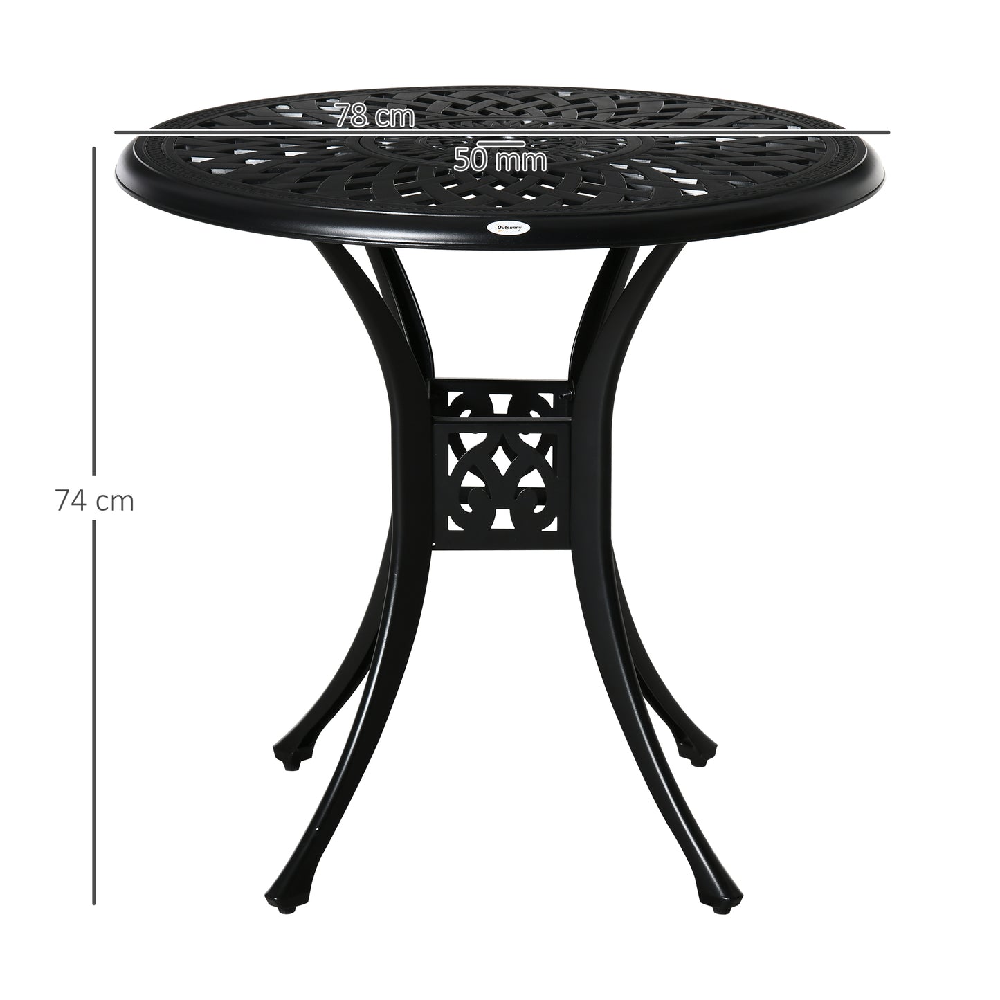 Outsunny 78cm Round Garden Dining Table Bistro Set with Parasol Hole Antique Cast Aluminium Outdoor Table Only