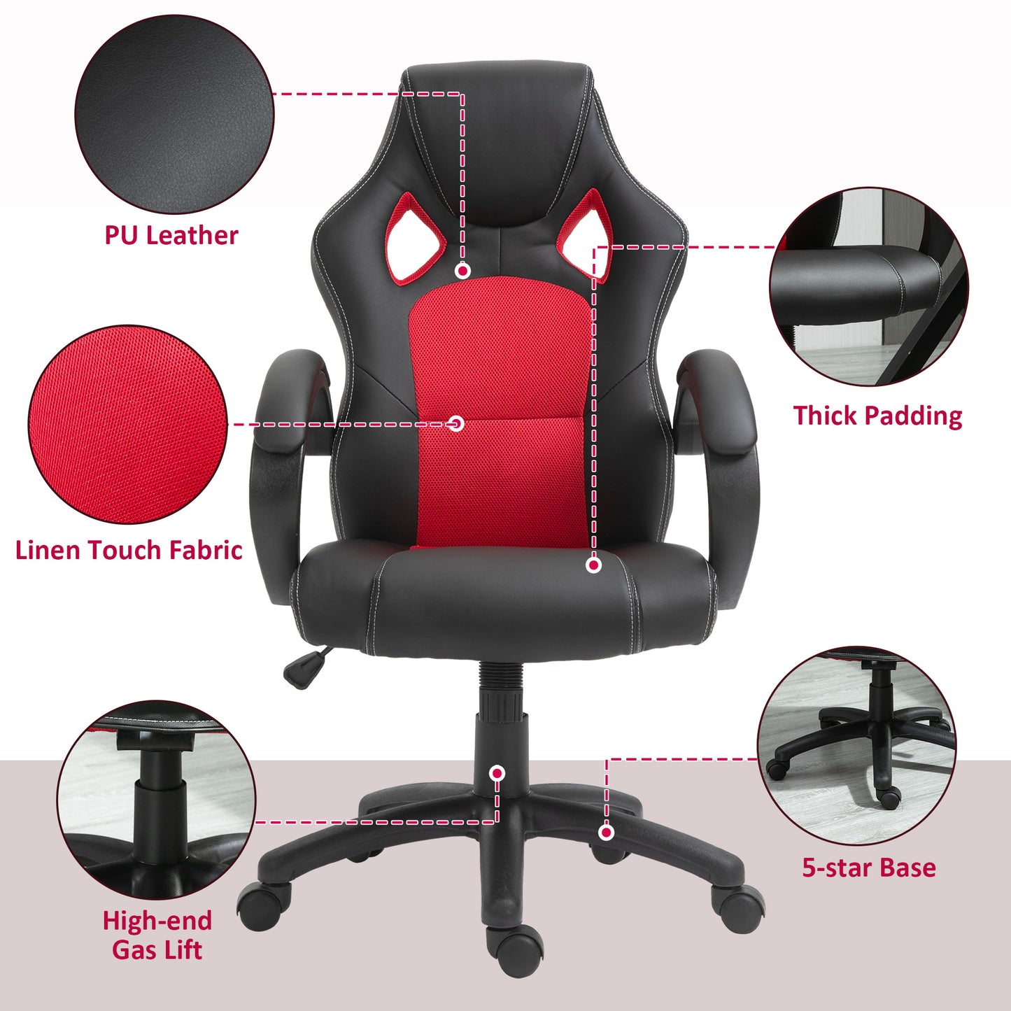 Vinsetto High-Back Office Chair Faux Leather Swivel Computer Desk Chair For Home Office With Wheels Armrests Black