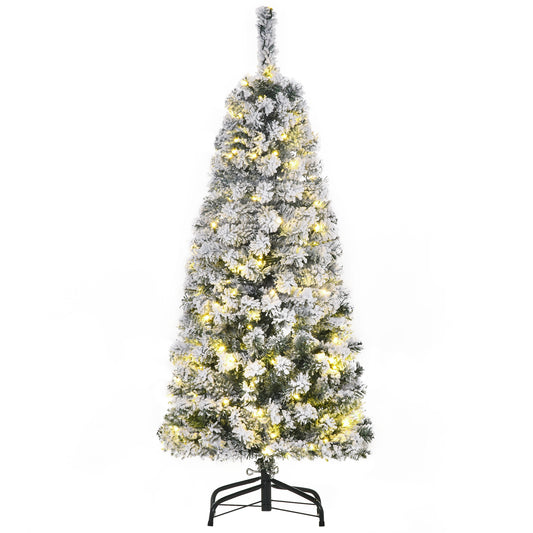 Homcom 4FT Prelit Artificial Snow Flocked Christmas Tree with Warm White LED Light