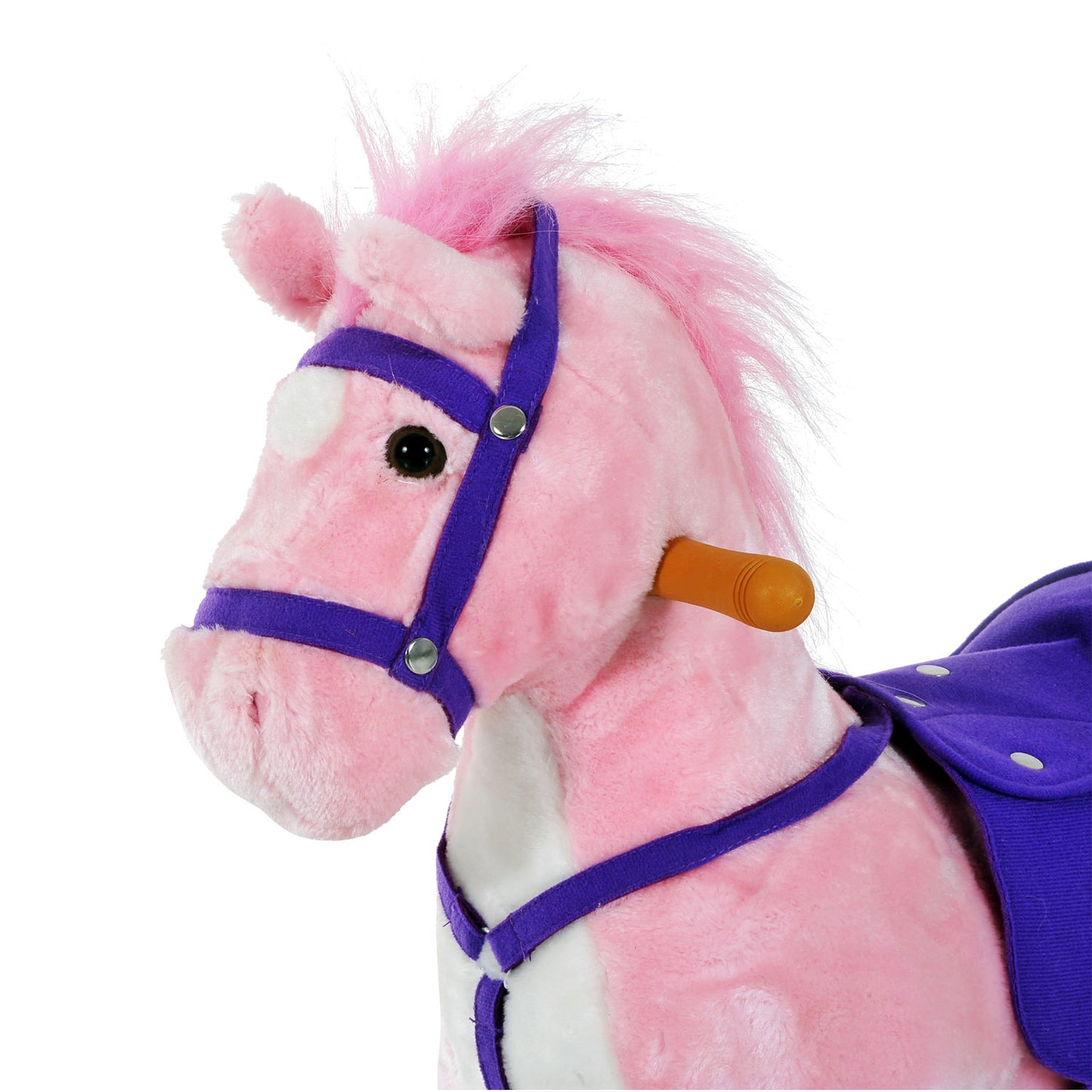 Homcom Wooden Action Pony Wheeled Walking Horse Riding Little Baby Plush Toy Wooden Style Ride on Animal Kids Gift w/Sound (Pink)